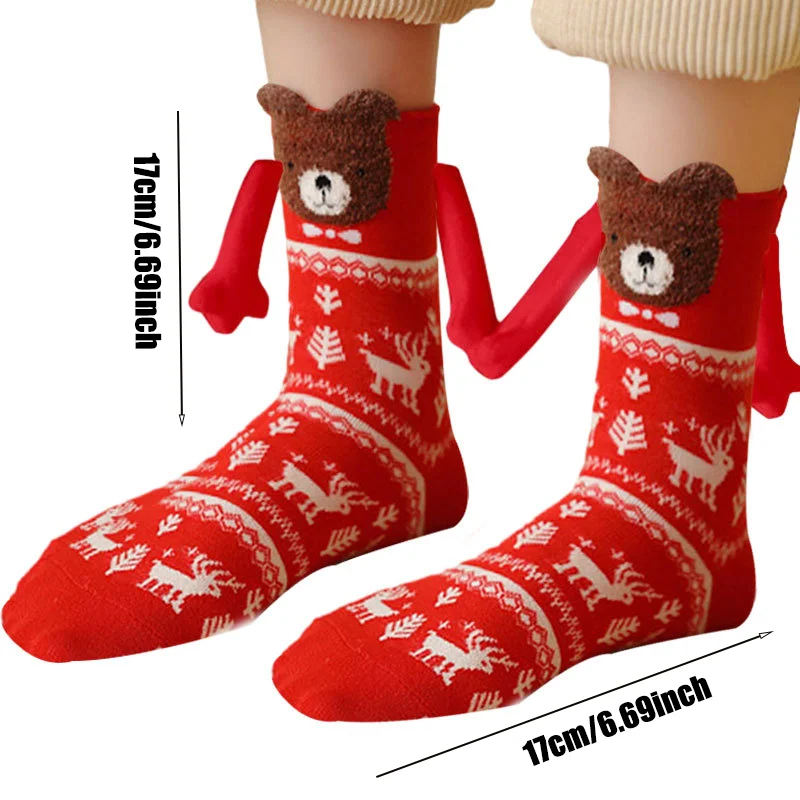 12PCS Christmas socks fall and winter cotton magnet hand-holding socks mid-calf socks cute couple socks cartoon Christmas socks