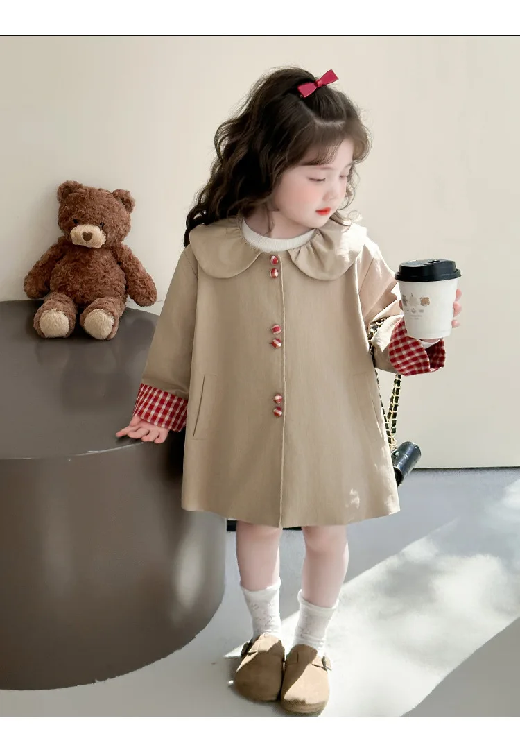 여아용 봄가을 신상 체크 버클 바람막이 코트 한국판 패션 데일리 스타일 캐주얼웨어