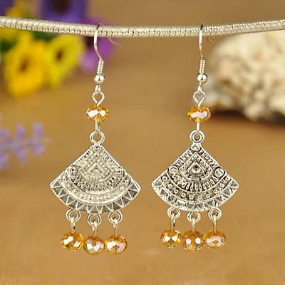 Kissitty 20 Pairs Mixed Color Tibetan Style Chandelier Earrings With Glass Beads Brass Earring Hooks For Women Jewelry Findings