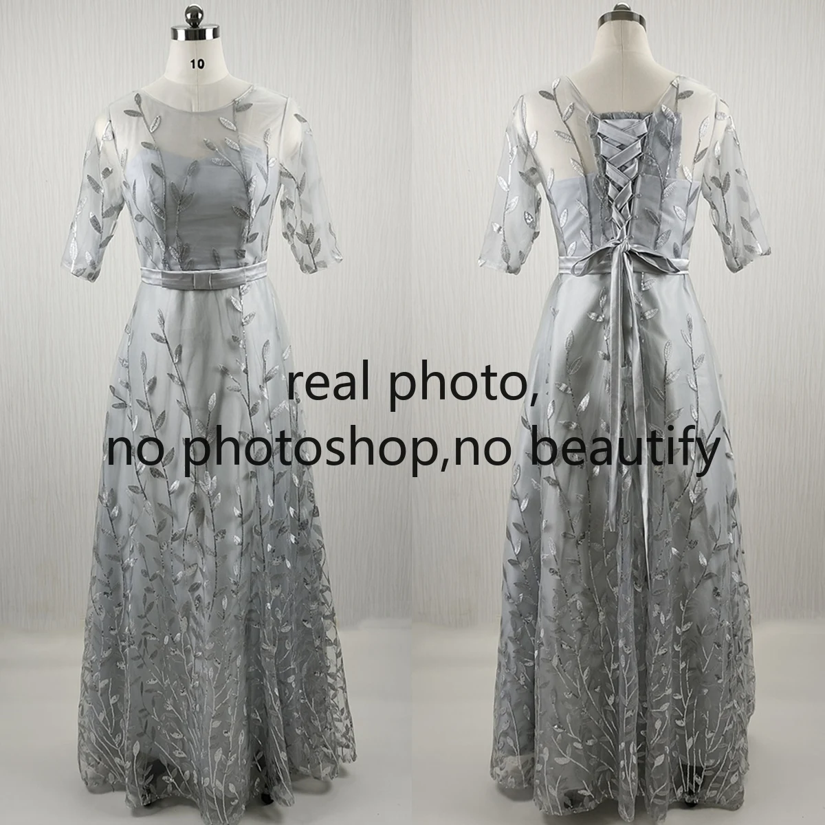 It's Yiiya Customized Evening Dress Gray Sequins O-Neck Half Sleeves Floor Length A-line Plus size Woman Formal Women Party Gown 5
