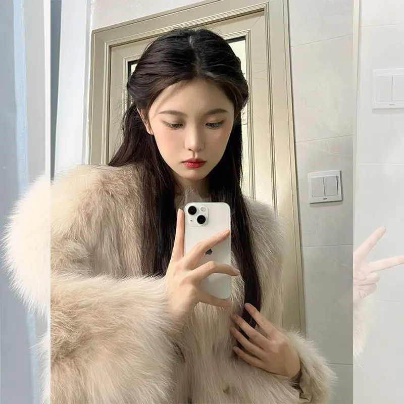 Women Luxury Furry Small Fragrant Korean Faux Fur Jackets Vintage Slim Imitate Fox Furs Coats Warm Fashion Autumn Winter Jacket