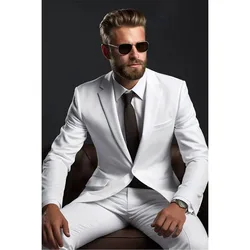 Formal White Single Breasted Notch Lapel Suits for Men Slim Fit Wedding Groom 2 Piece Jacket Pants Set Luxury Outfits Blazer