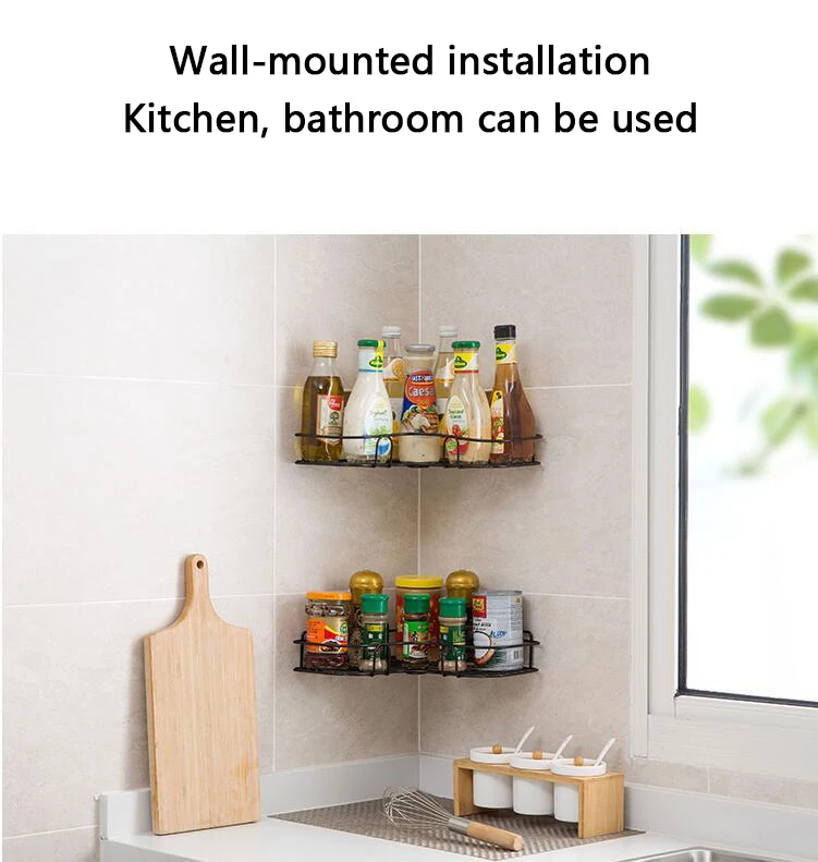 Wall Mounted 3m Sticker Bathroom Shelves Corner Shelf Shower Shelf  Toiletries Kitchen Spice Storage Rack Bathroom Accessories - AliExpress