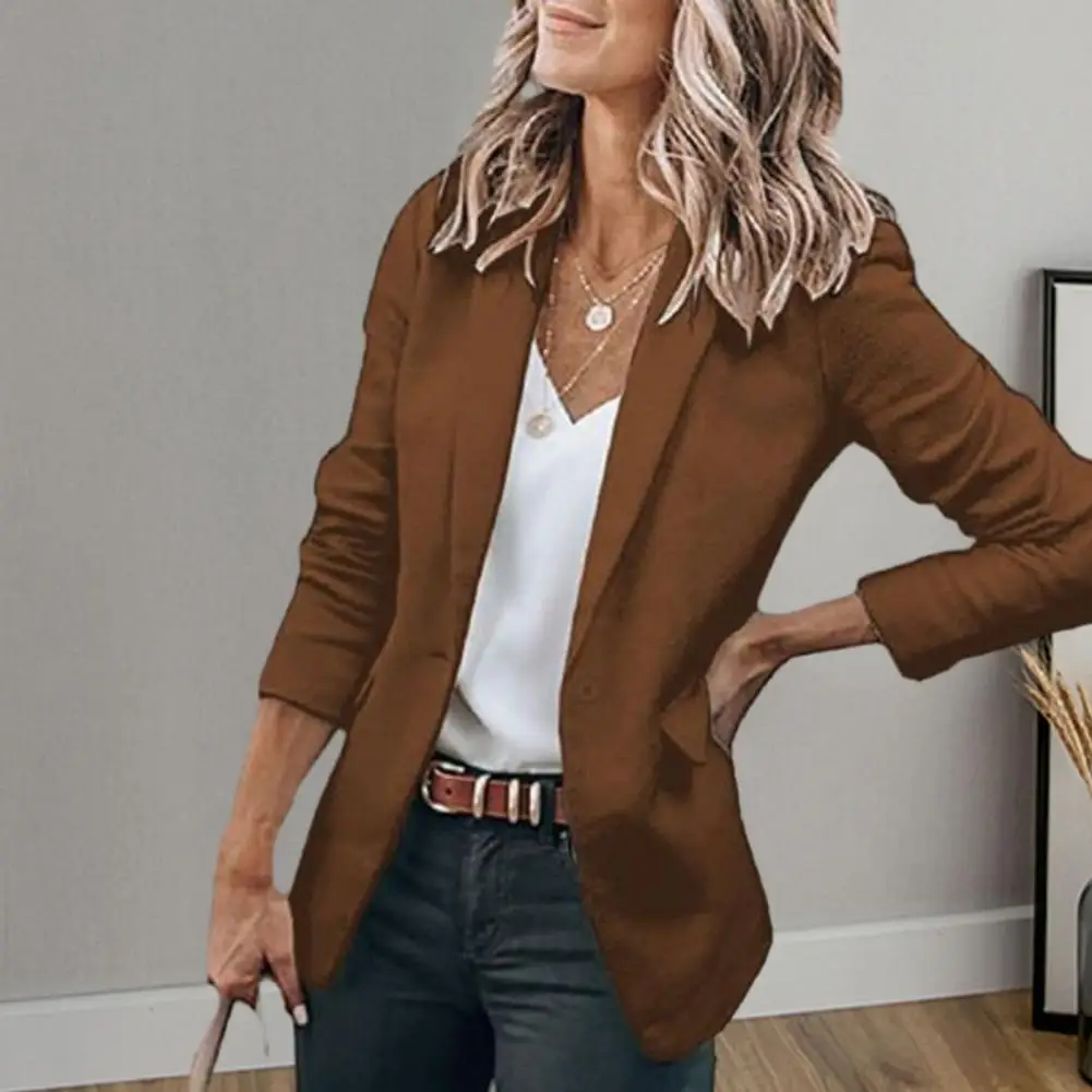 

Spring Autumn Women Coat Elegant Women's Single Button Office Slim Fit Long Sleeve Solid Color for Business Commute Style Long