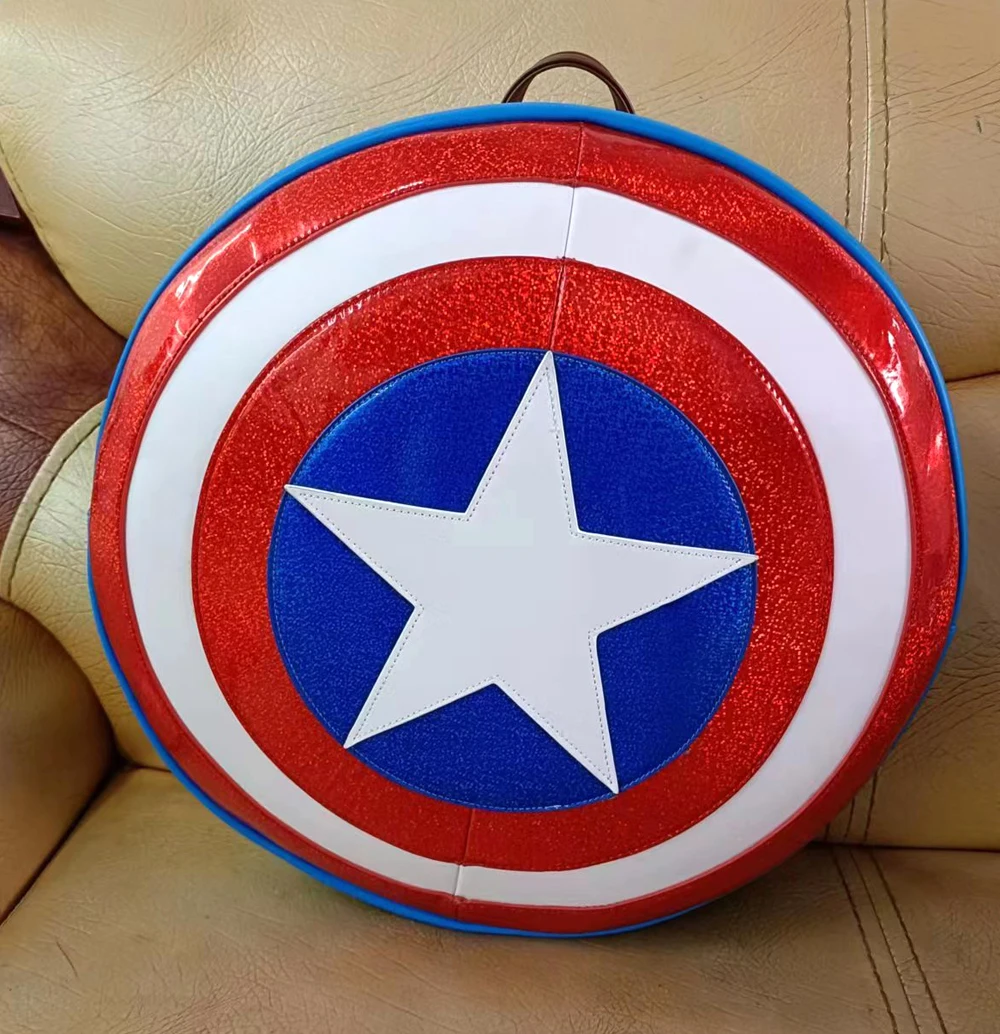 MINISO Original Disney Captain America Pu Leather Women's Backpack Cosplay Leisure Travel Bag Big Size Children's Schoolbag 6