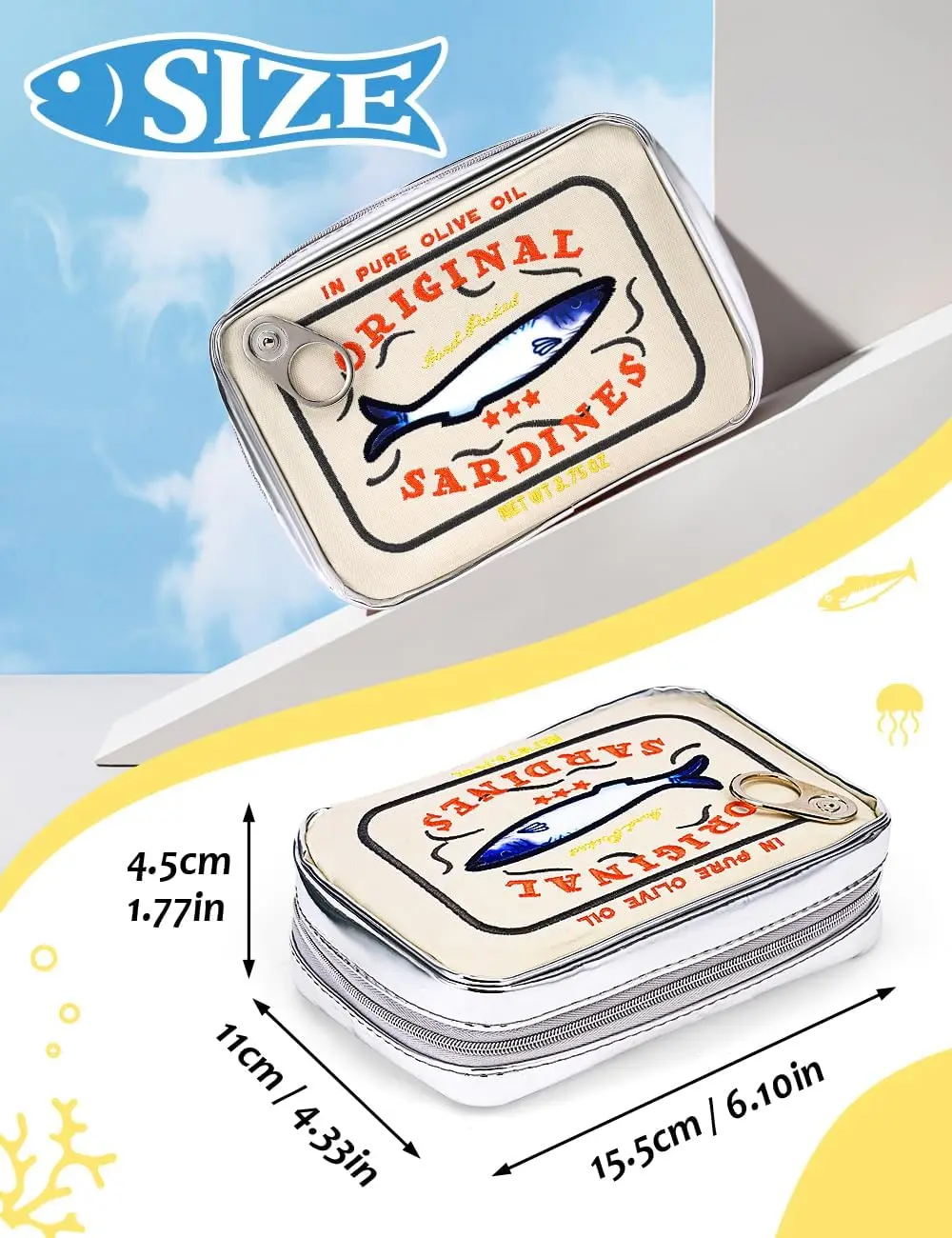 Canned Sardines Makeup Bag,  Sardine Tin Fish Cosmetic Bag,  Cute Makeup Bag  Pencil Case Pouch, Coquette Make  Pouch for Women 3