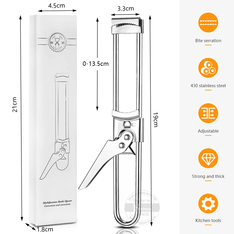 Adjustable Jar Opener Can Opener Stainless Steel Non-Slip Bottle Lid Manual Jar Bottle Lid Kitchen Gadget