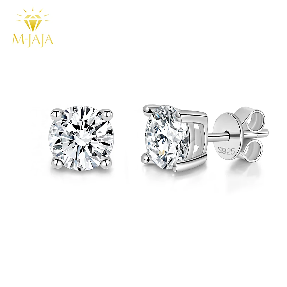 M-JAJA Moissanite Stud Earrings for Women 1ct 2ct 3ct Diamond Earrings S925 Sterling Silver Bridal Trendy Wedding Fi