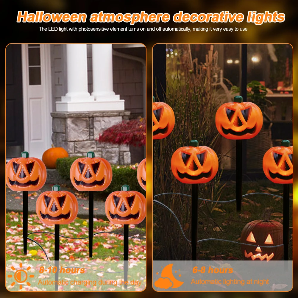 5 Pack Solar Halloween Pumpkin Stake Lights Waterproof Jack-O-Lantern Yard Stakes Garden Solar Lights Jack-O-Lantern Solar Lamps