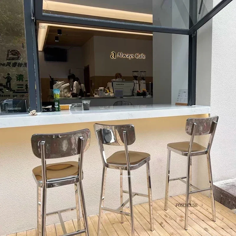Nordic Stainless Steel Bar Stools Home High Kitchen Stools Minimalist Designer Creative Bar Chairs for Cafe High Dining Chair
