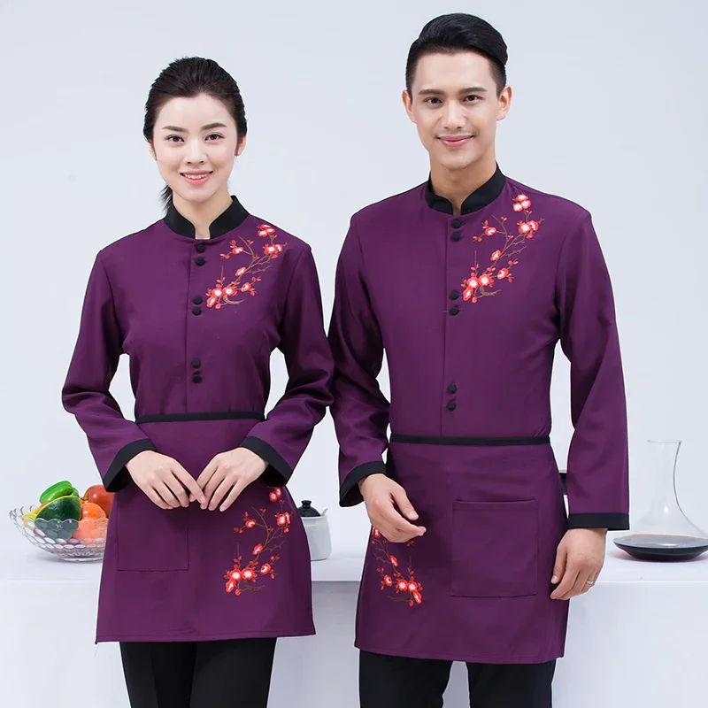 

Flower Coat Set Restaurant Coffee Spring/fall Uniform Working Cheap 2024 Shop Print Long Hotel Clothes Sleeve Shirt+apron Waiter