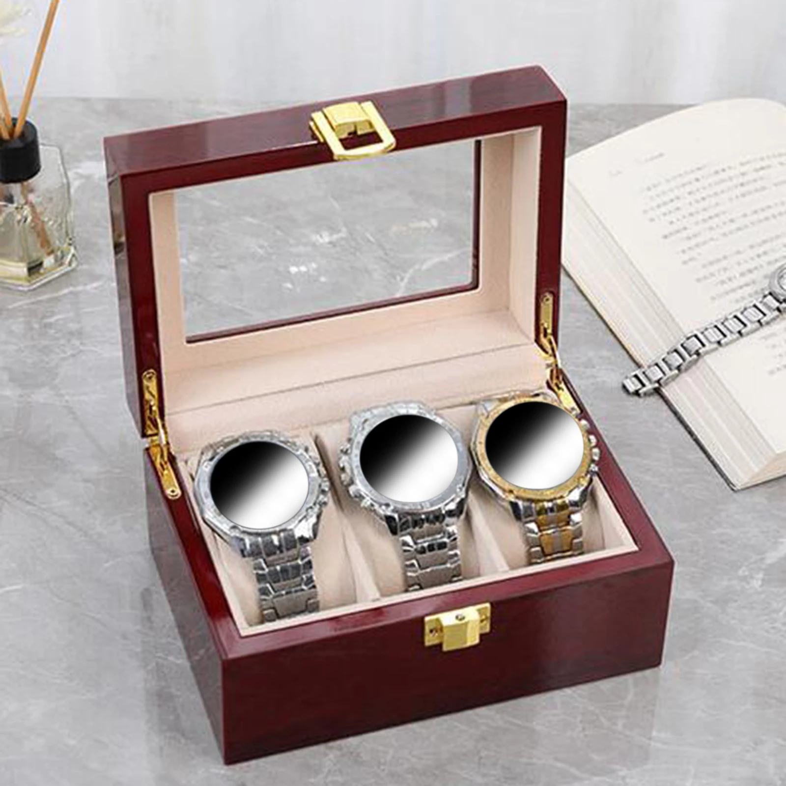 Watch Box Case Organizer Display Table Dresser Men Jewelry Storage Holder Elegant Portable Watch Organizer Holder Lid