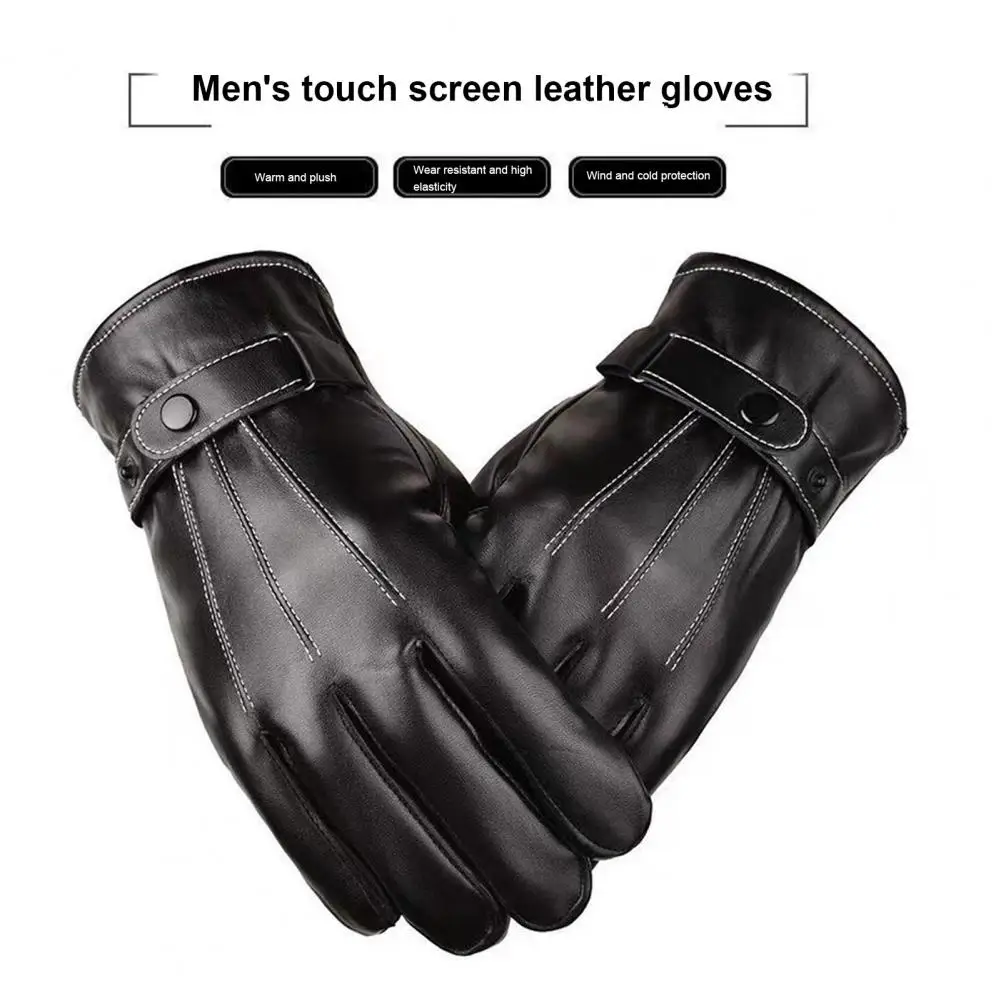 

1 Pair Men Touchscreen Gloves Solid Color Wear Resistant Windproof Thickened Plush Insulated Winter Warm Gloves