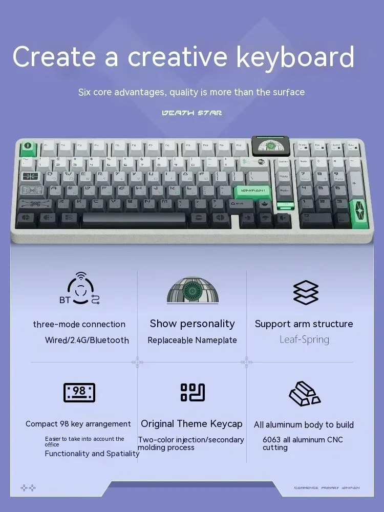 Keyverse Infi100 기계식 키보드, 3 가지 모드 무선 블루투스, 알루미늄 합금, RGB 핫 스왑, 사무실 게이머 PC 게임용 키보드 선물