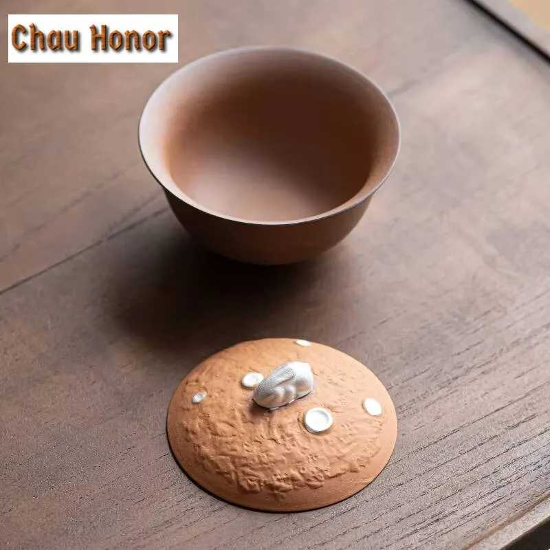 150ml Handmade Rough Pottery Gaiwan Aesthetic Old Rock Mud Rabbit Tea Tureen Chinese Tea Making Cover Bowl Tea Ceremony Craft