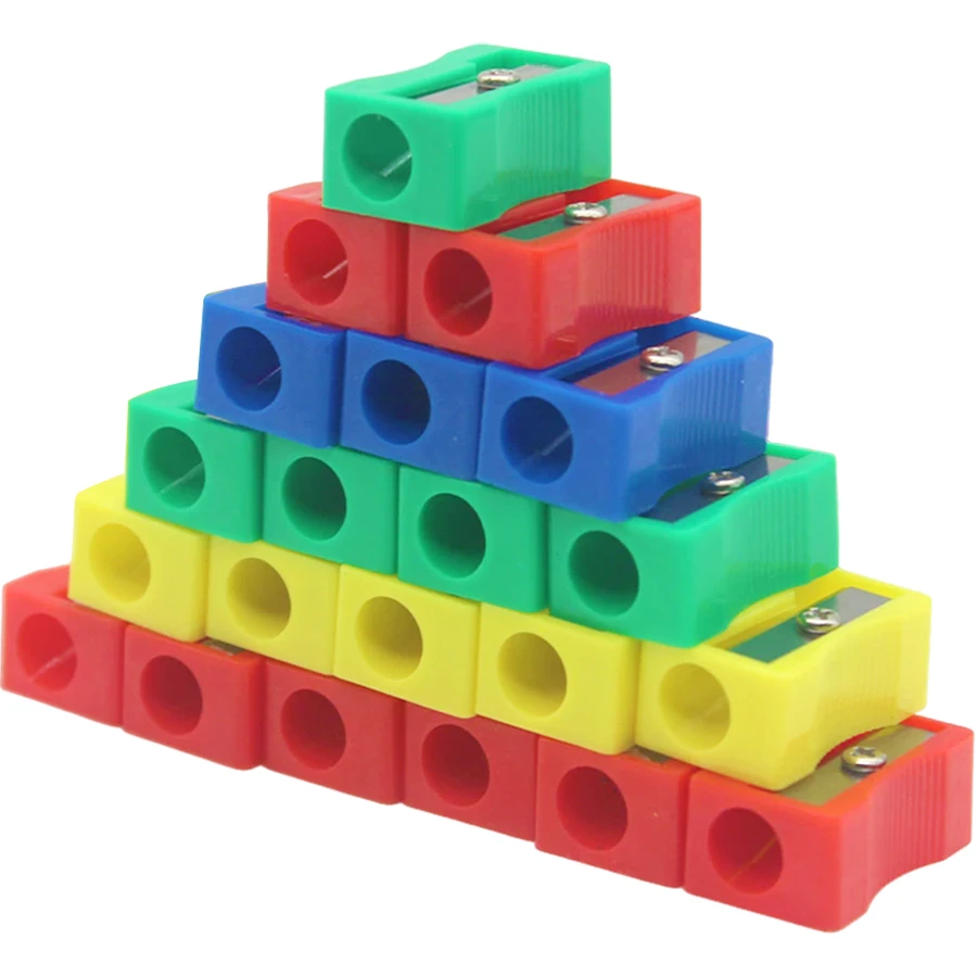 30/60pcs 2.5cm 미니 컬러 연필 깎이 곡선형 미끄럼 방지 디자인 플라스틱 사각 연필 깎이 학교 보상 문구