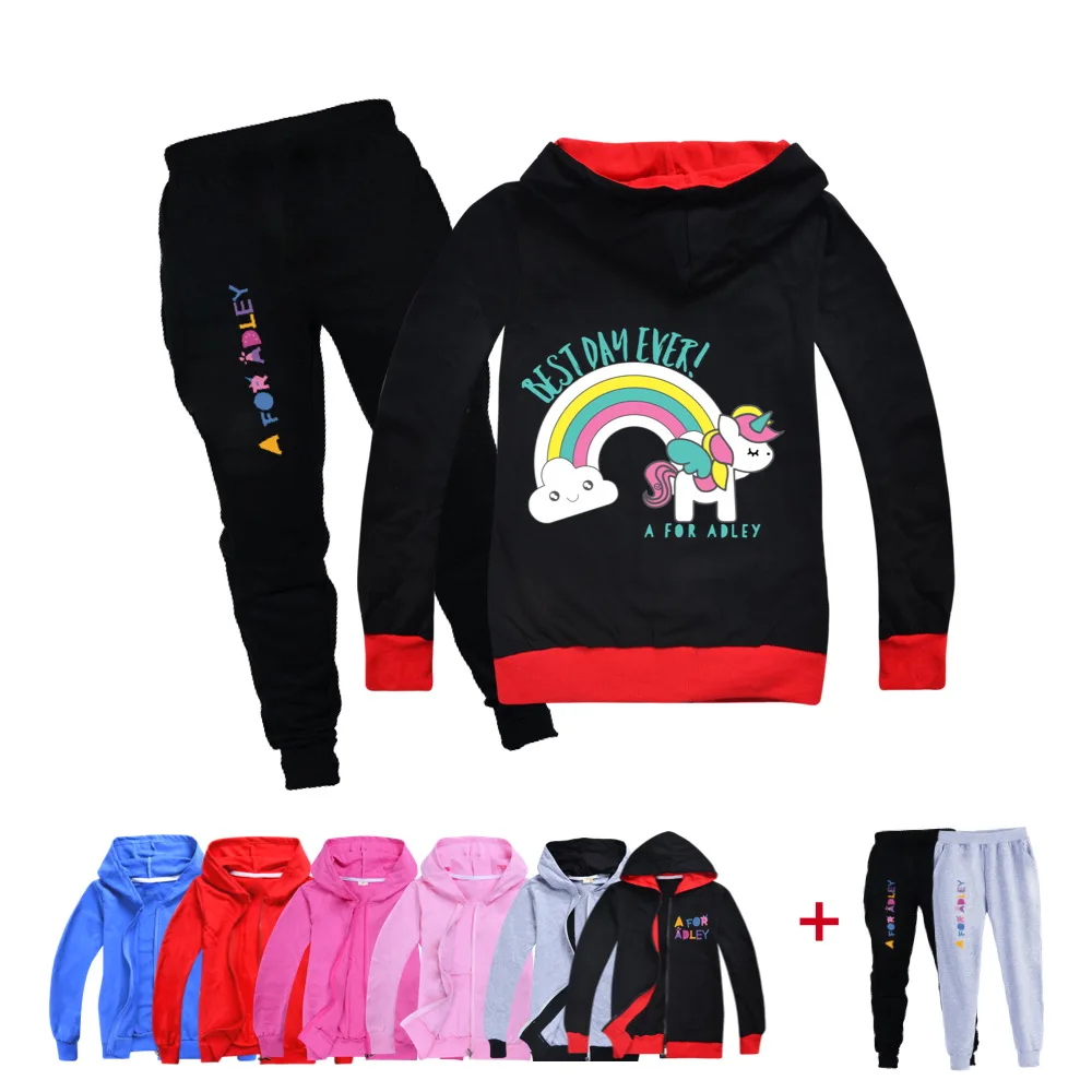 

Fashion A for Adley Hoodie Kids SportSuit Toddler Girls Outfits Teenage Boys Zipper Hoody Jacket+Sweatpants 2pcs Set