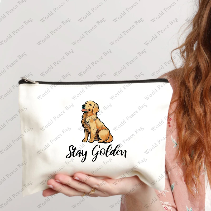 „Stay Golden“ Kosmetiktasche – Golden Retriever Design, Wasserdicht, 23,5x17 Cm