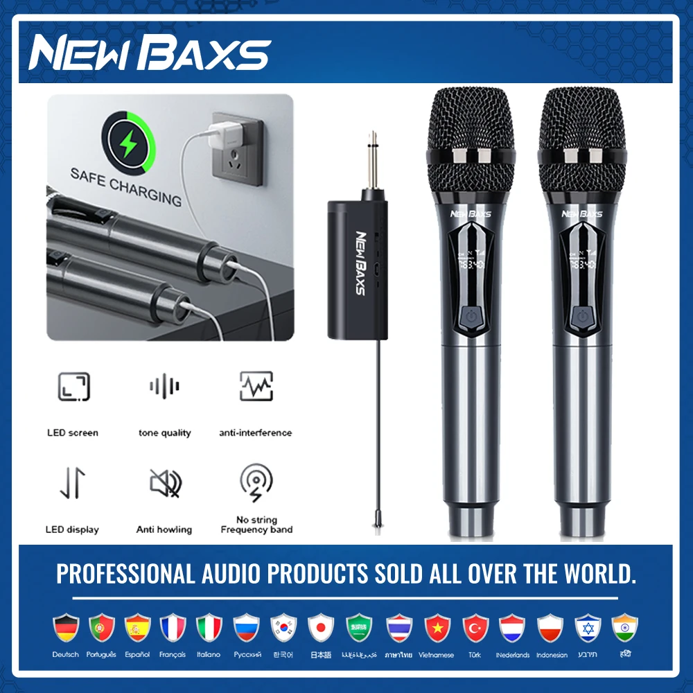 

Wireless Microphone 2 Channels UHF Professional Handheld Mic Micphone For Party Karaoke Professional Church Show Meeting