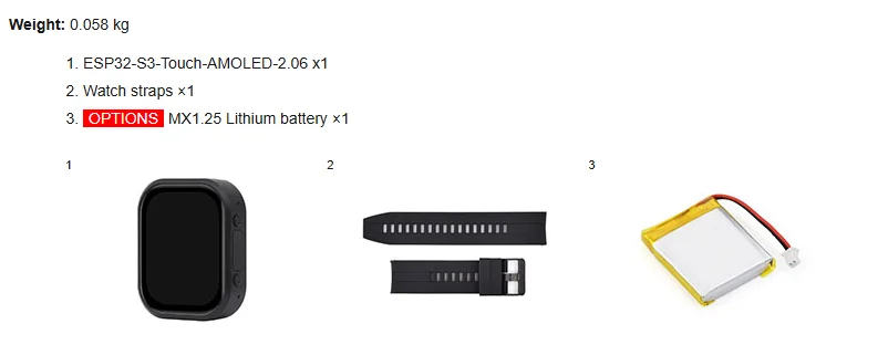 Waveshare ESP32-S3 2.06 Inch AMOLED Touch Display Watch Board 410x502 Pixels 32
