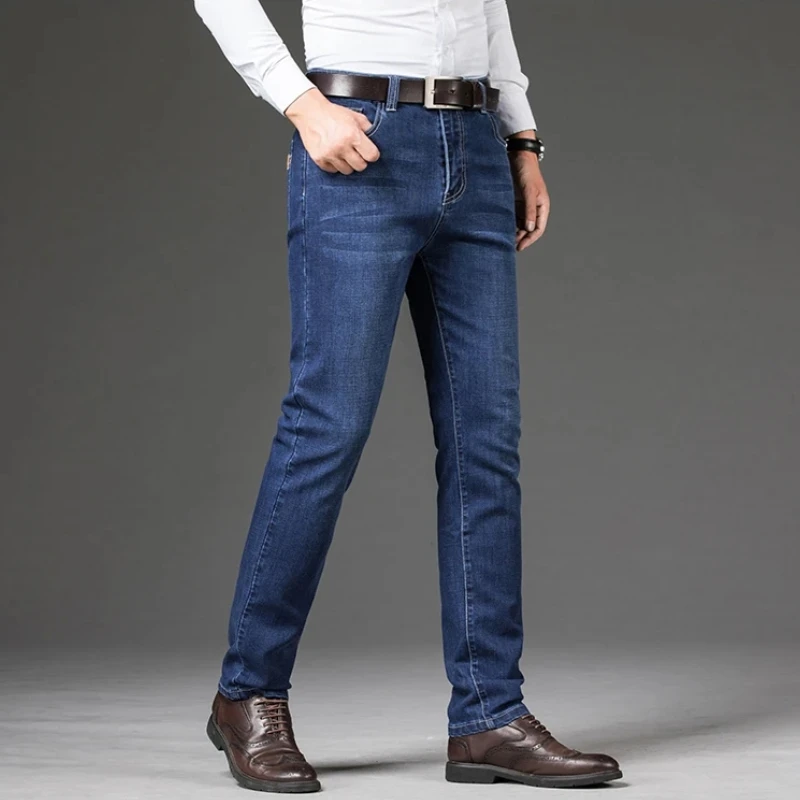 Autumn Winter New Business Casual Jeans for Men Stretch Straight Loose Versatile Men's Denim Long Pants Large Size 44 46 5