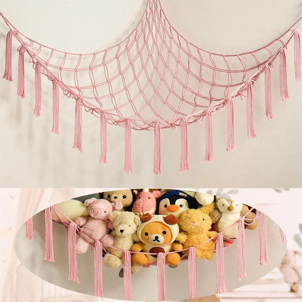Stuffed Animals Storage Hammock Large Capacity Net Macrame Boho Home Kids Bedroom Decoration Corner Hanging Toy Organizer Nets - 3
