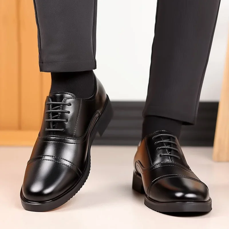 Genuine Leather Oxford Shoes Three-Buckle Formal Business Casual Shoes Heightening Men's Genuine Leather Commuting Grooming Shoe - Image 4