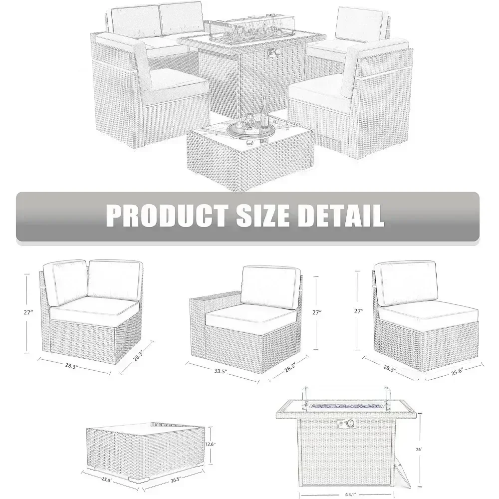 15 Piece Patio Furniture Set ,with Fire Pit Table, Outdoor Conversation Set Wicker Rattan Sectional  with Coffee Table 5