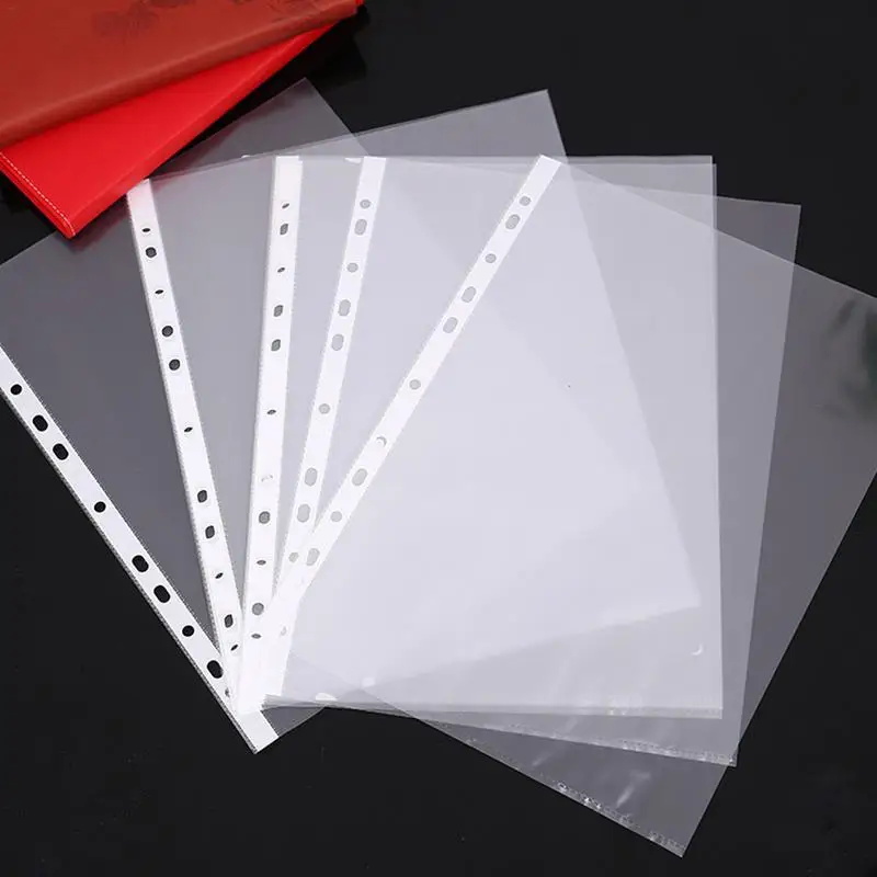 

100pcs 11holes Plastic Punched File Folders for A4 Documents Sleeves Untral Thin Leaf Documents Sheet Protectors Filing Products