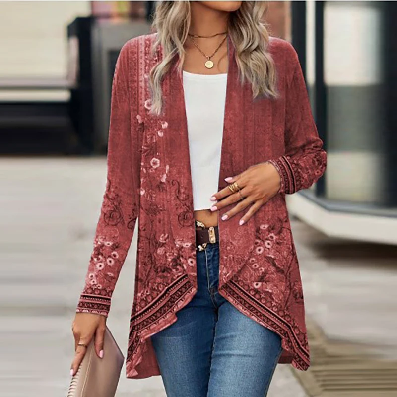 Vintage Print Jackets For Women Autumn Floral Print Cardigan Women Long Sleeve Loose Outerwear Coat 2023