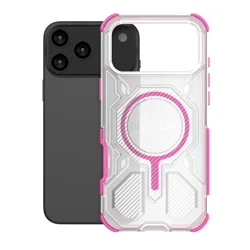Translucent Frosted Phone Case with Magnetic Wireless Charging and Anti - Drop Protection - iPhone 15 (Transparent Pink)