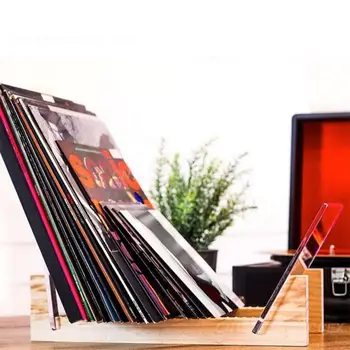 부드러운 샌딩 질감 목재 레코드 랙, 부드러운 톤, 디스플레이 스탠드 보관 랙, 앨범 디스플레이 스탠드, 17.8x17.8x34 cm