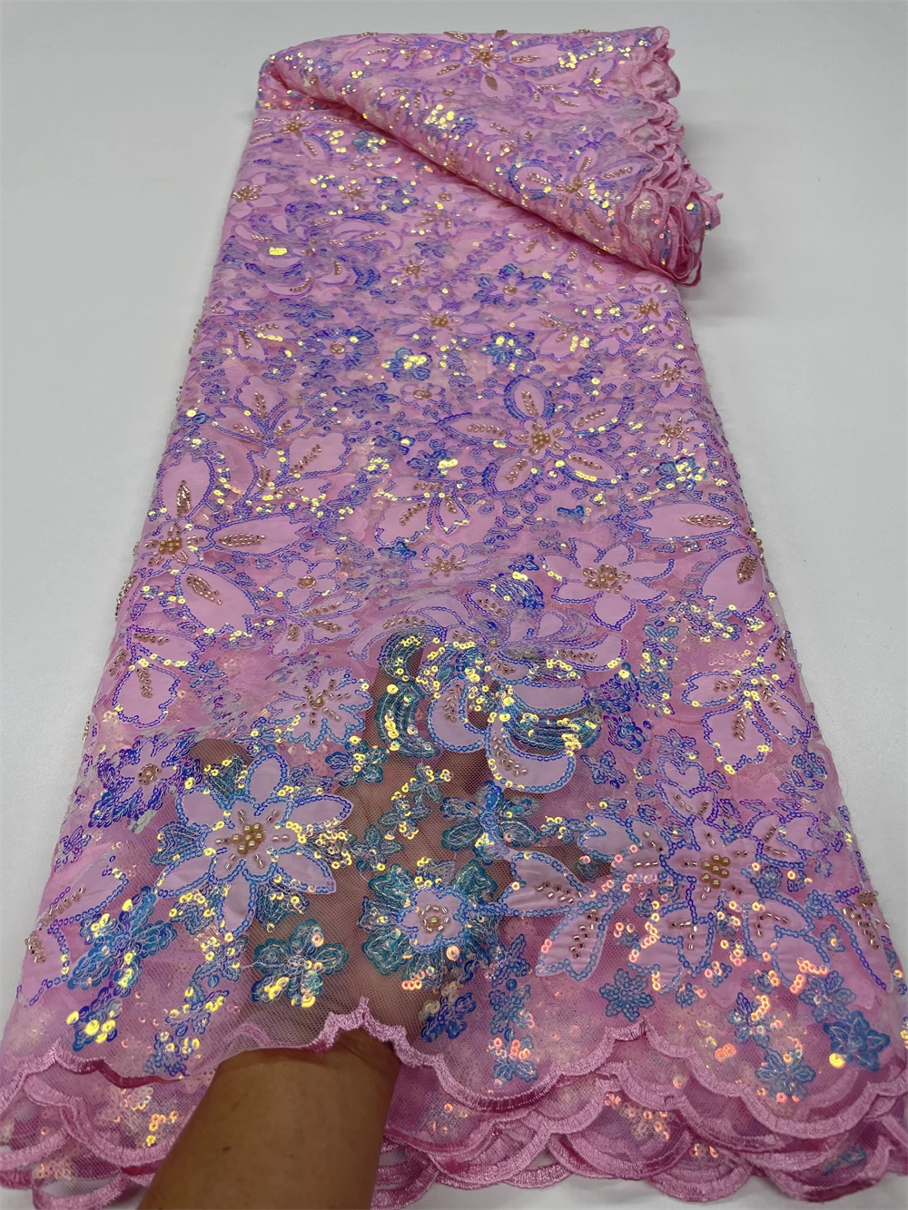 Luxury African Sequins Beaded Lace Fabric High Quality Groom Nigerian Wedding Bridal Embroidery French Tulle Sewing PL031-1 tulle fabric sequins jacquard lace fabric cotton voile lace fabric brocade lace fabric