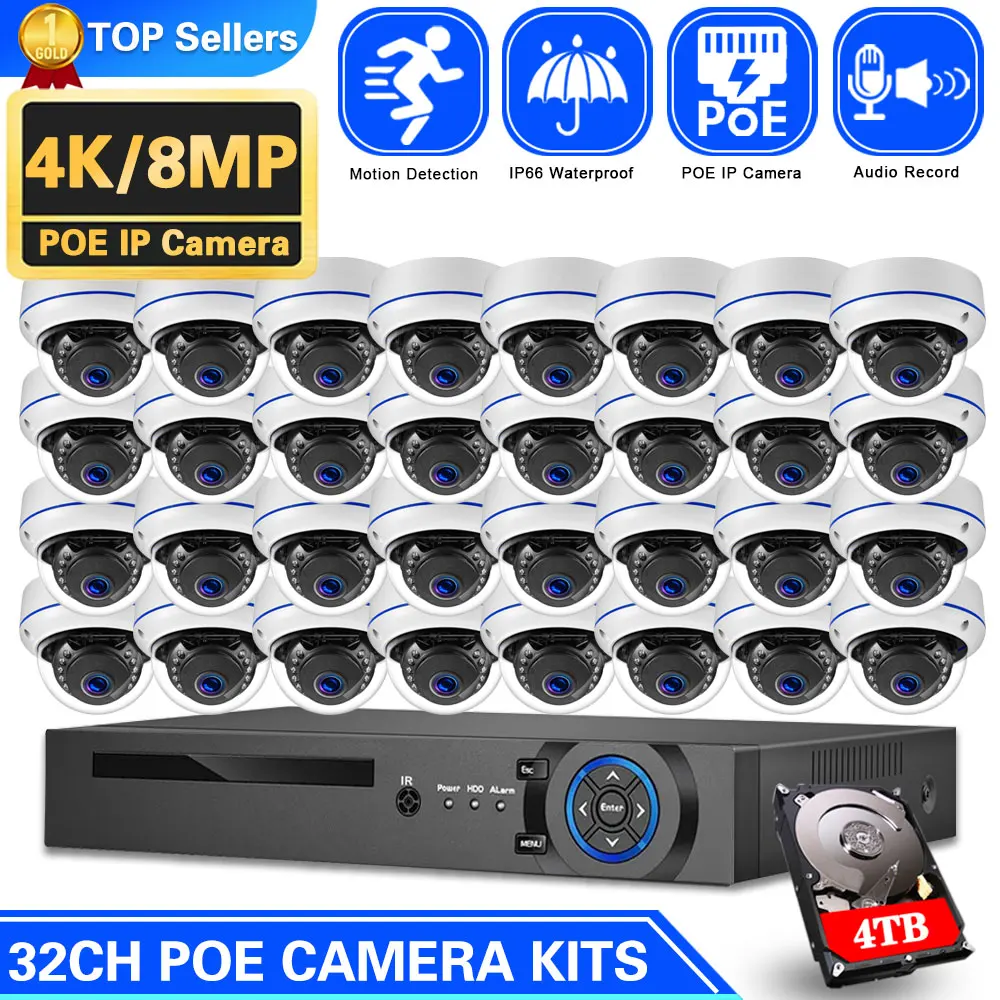 

32 Channel 4K NVR Kit 8MP POE CCTV Camera Security System Kit 32CH XMEYE APP POE IP Camera Video Surveillance System Set H.265