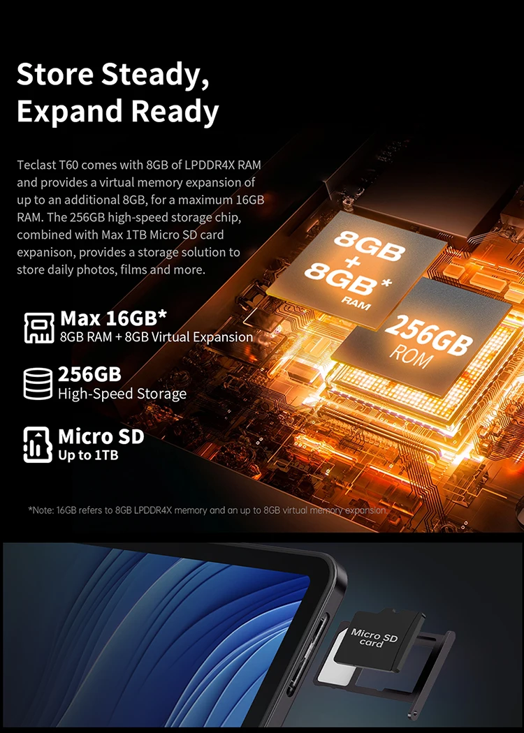 Teclast T60 12 inch 2K Tablet Android 13 8GB+8GB RAM 256GB ROM T616 octa-core 8000mAh 18W PD Fast Charging 4G VoLTE GPS Tablets