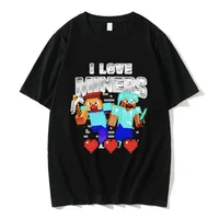 I Love Miners Print Tshirt Otaku Game Funny Meme T-shirt Crewneck Male Summer Pure Cotton Short Sleeve Men's Oversized 01336 1
