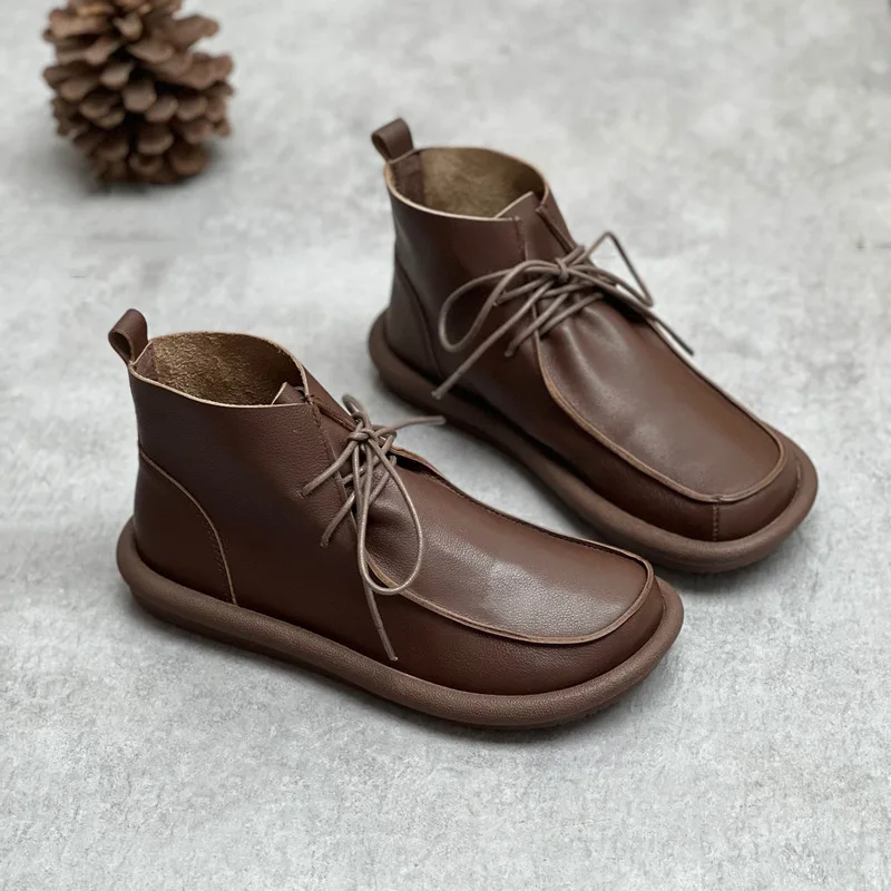 autumn-new-handmade-genuine-leather-women's-soft-sole-round-toe-lace-up-casual-martin-boots-outdoor-trekking-walking-ankle-shoes