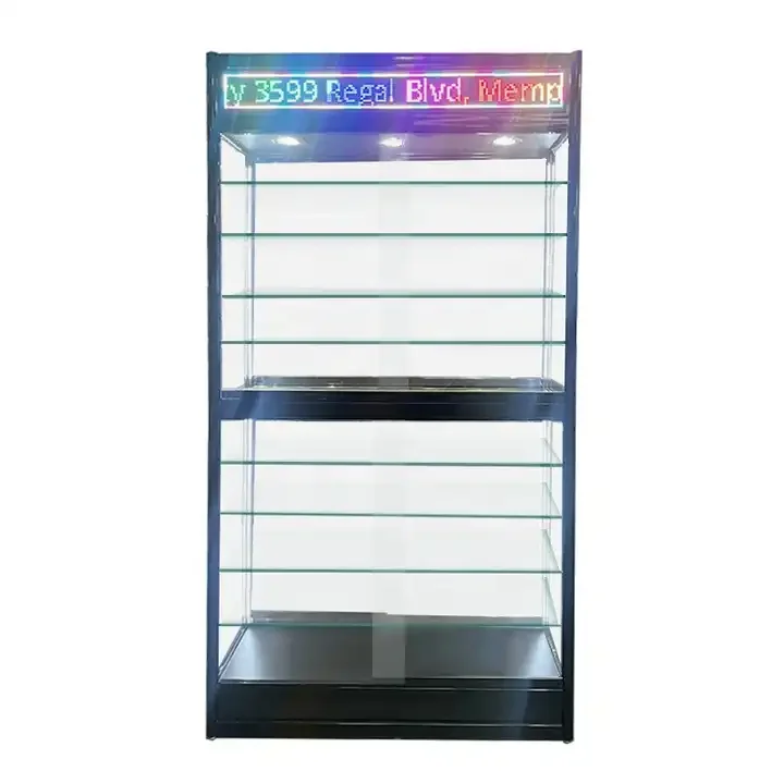 맞춤형 모바일 매장 쇼케이스 강화유리 진열장 상업용 유리 캐비닛 (컬러 LED 광고 화면 포함)