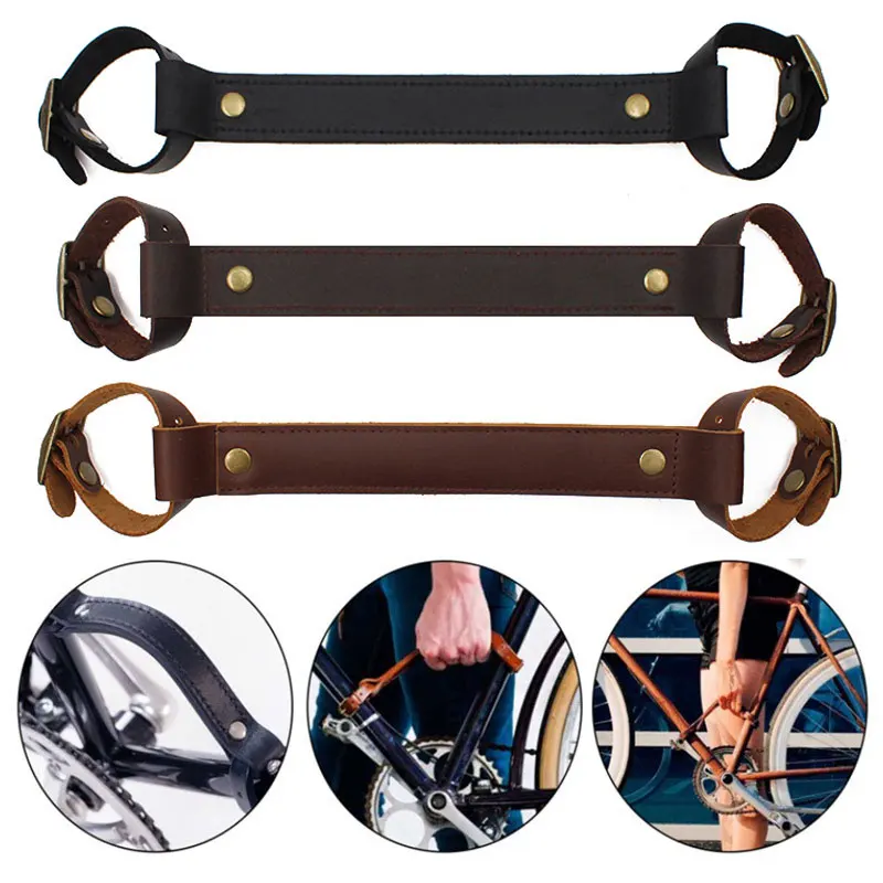 Description Picture 3 of itemTop Layer Cowhide Bicycle Handle Strap Outdoor Sports MTB Bike Frame Carrying Handle Bicycle Frame Lifter Cycling Accessories