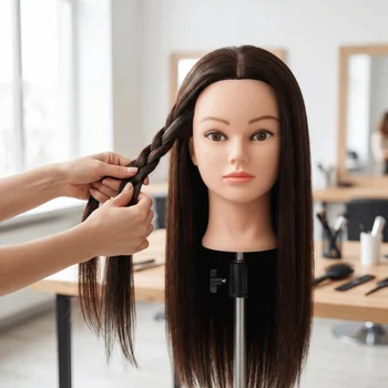 Testa di Manichino Sintetica per Adulti, Modello Creativo con Capelli Lunghi per Allenamento, Testa per Acconciature Naturali e Intrecciate, Unisex