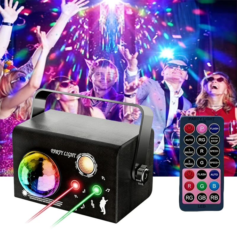 Sound-Activated LED Disco Party Light with Laser, Remote & USB