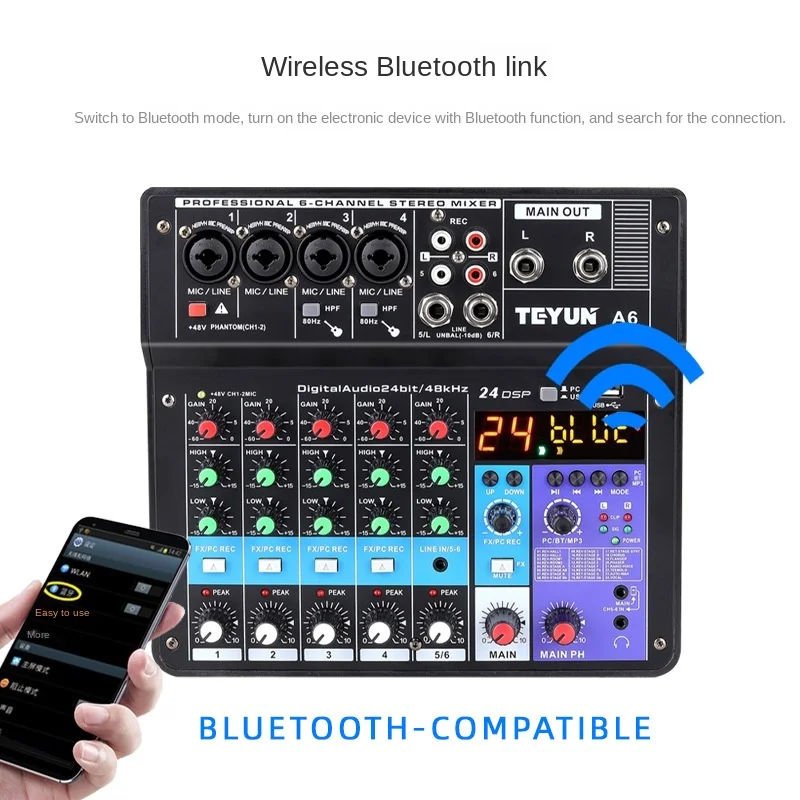 Teyun Dj Controller Mixer Sound 6 - Way Audio Pro Equipment Mixing Console Video Portatile Professionale Elettronica Di Consumo