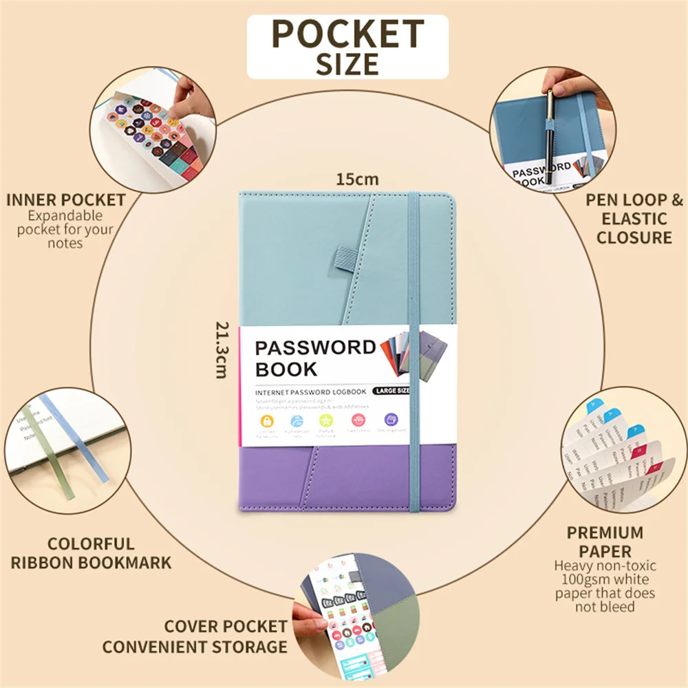A5 Password Notebook with Alphabetical Labels Password Laptop Organizer for Computer Internet Address Site Logins Office Gifts password book