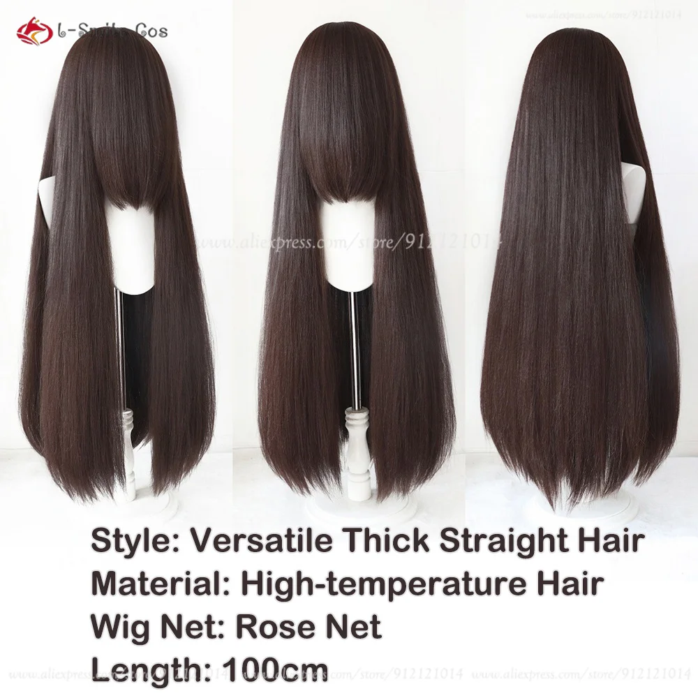 Cosplay Perücke 100cm Lila mit Pony, 500g, Hitzebeständig, Synthetic Hair 3