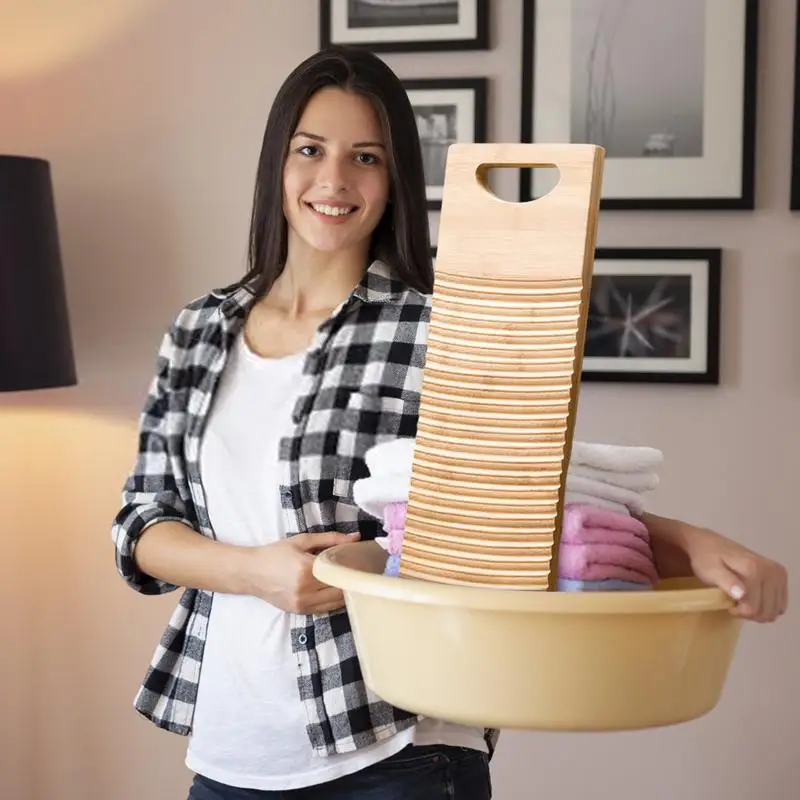 Wash Board For Hand Washing Clothes Small Wood Scrub Board Wood Scrub Washing Stations Wavy Pattern Efficient Hand Washer