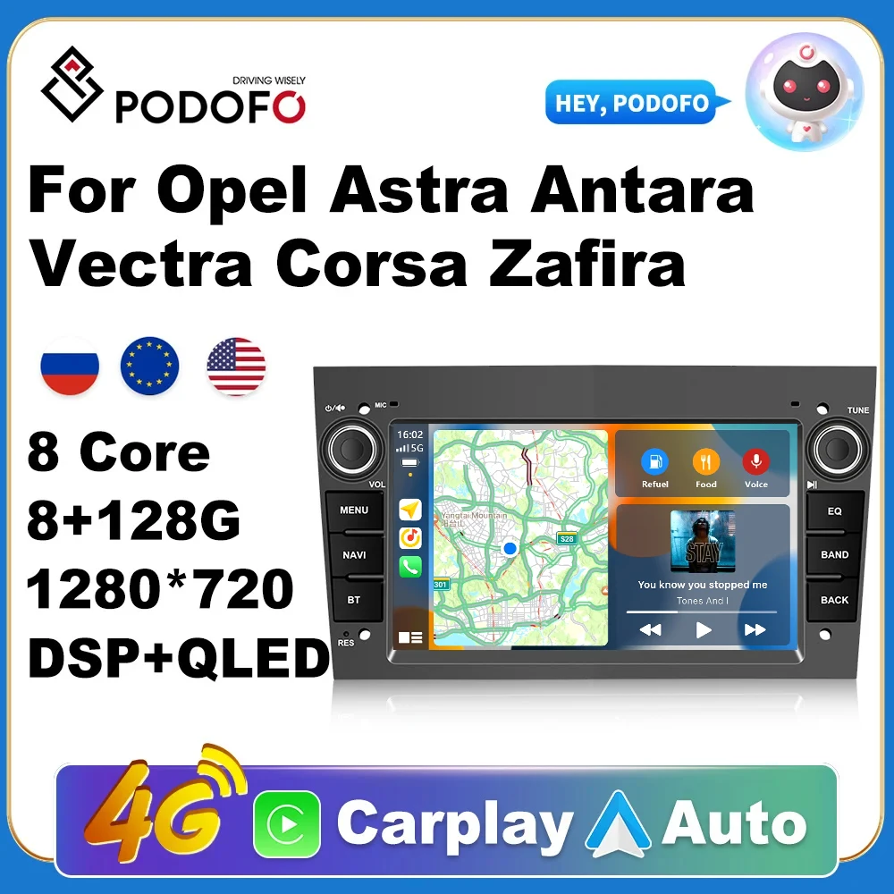 

Podofo Android 11 2 Din Carplay автомобильный радиоприемник с навигацией GPS для Opel Astra Antara Vectra Corsa Zafira Meriva Vivaro Combo Signum