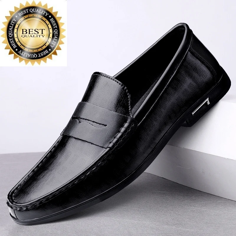 

Genuine Men's Italian Leather Fashion Shoes Soft Sole Casual High End Business Lightweight Loafers