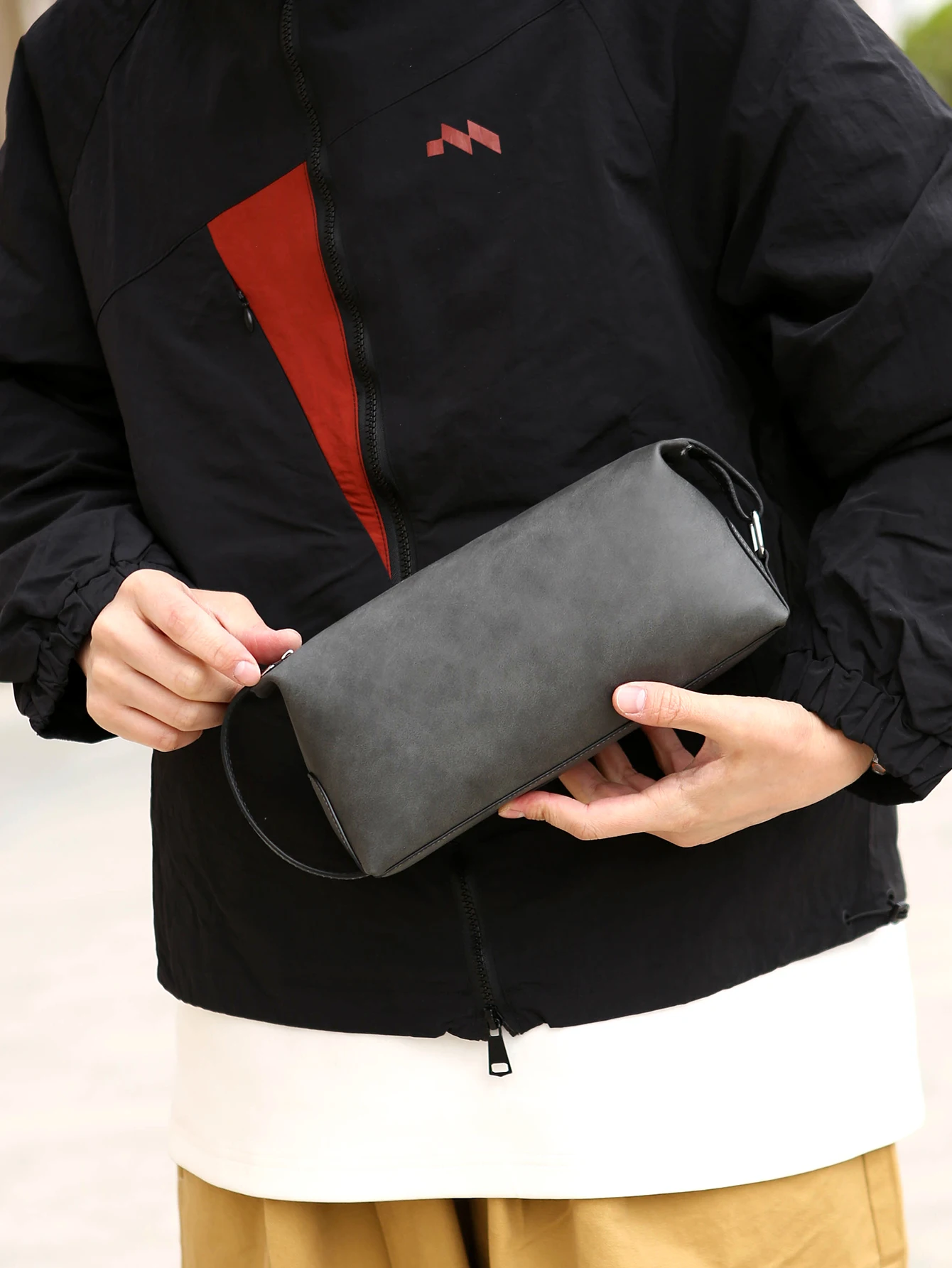 Herren-Kulturtasche aus PU-Leder, große Reise-Kulturtasche mit Doppelreißverschluss, tragbare Rasierer-Tasche für den täglichen Gebrauch – Detail 7