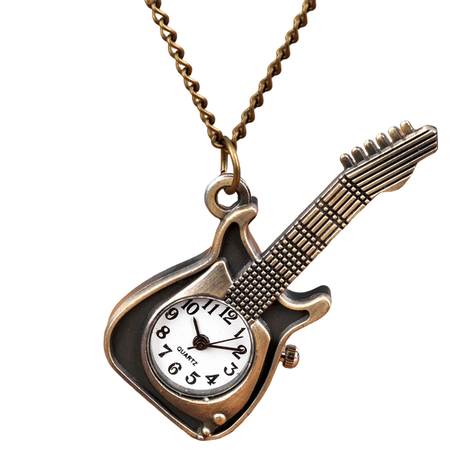 Small Lovely Guitar Pocket Watches with Necklace Chain Pendant Bracelet Numbers Pocket Watches Gift For Birthday Anniversary