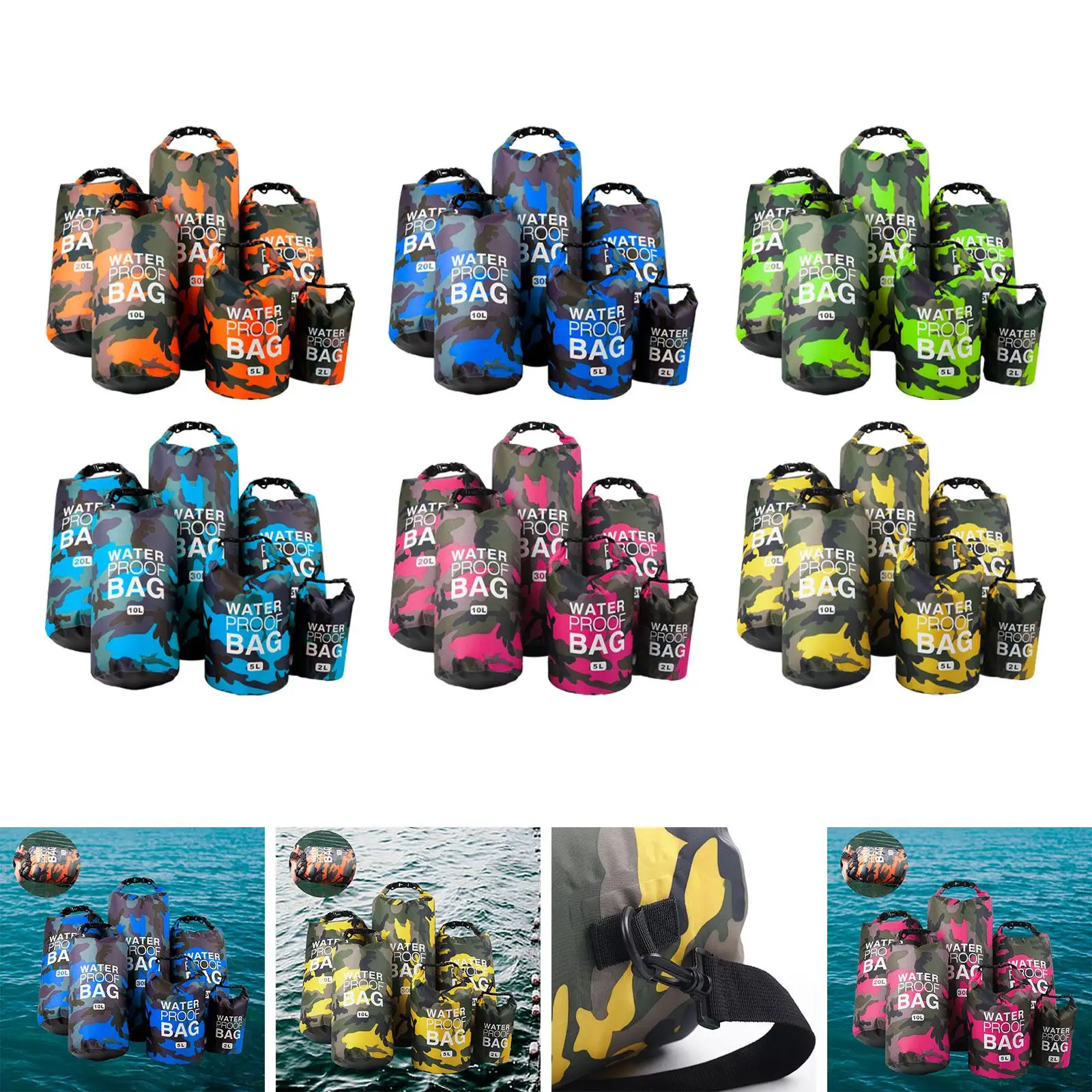6x Waterproof Dry Bag 2L,5L,10L,15L,20L,30L Keep Gear Dry Outdoor Bags Dry Sack for Kayak Backpacking Canoe Travel Fishing